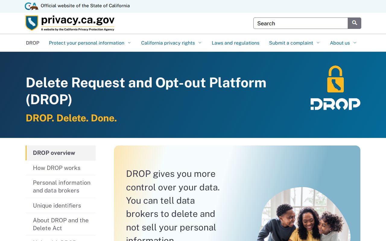 Redlands residents directory California DROP privacy platform