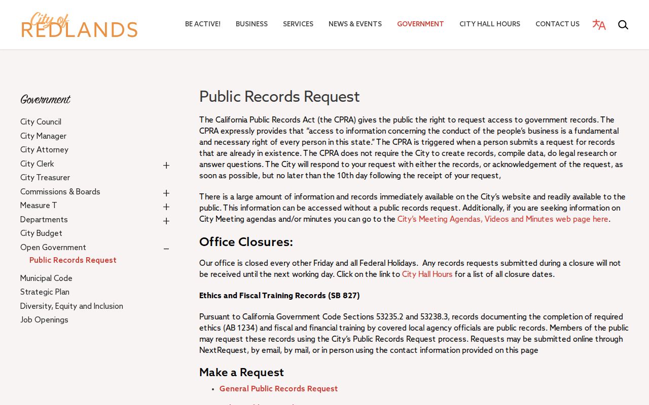 Redlands residents directory city public records request