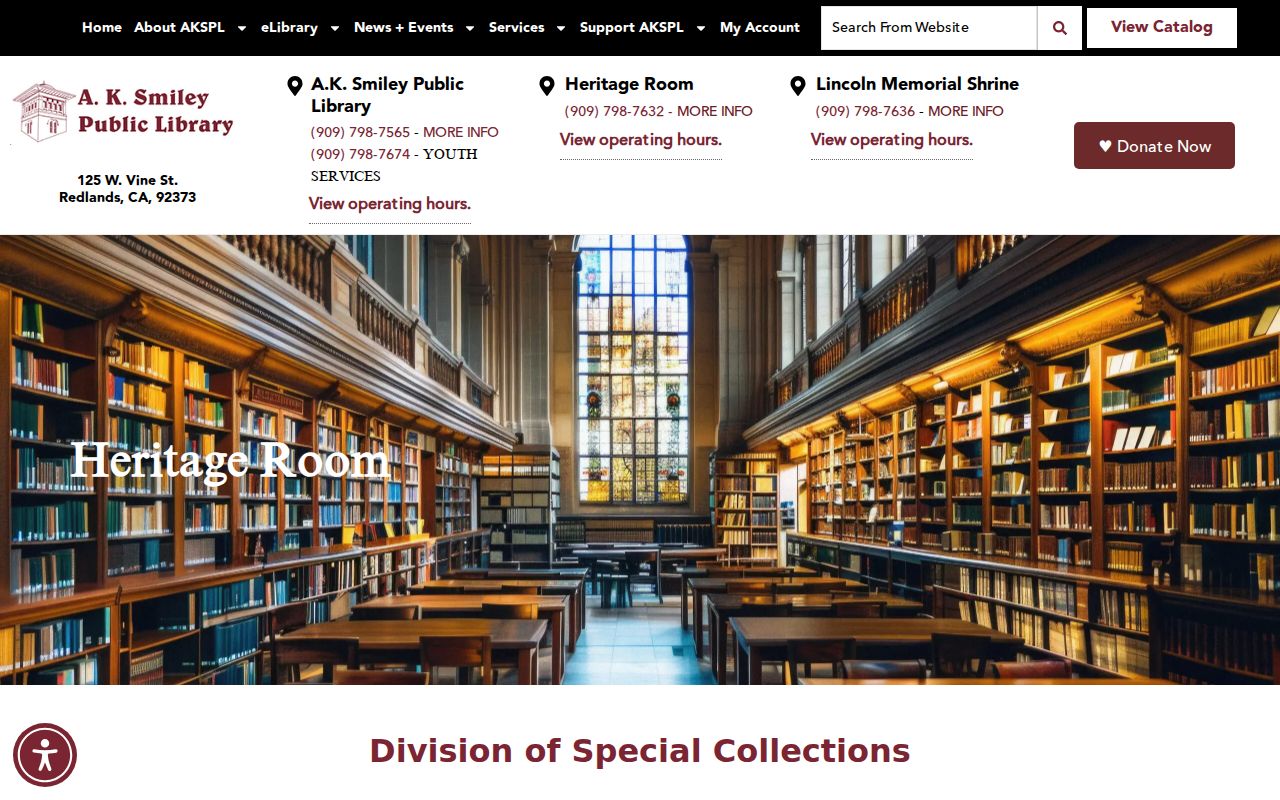 Redlands residents directory A.K. Smiley Heritage Room