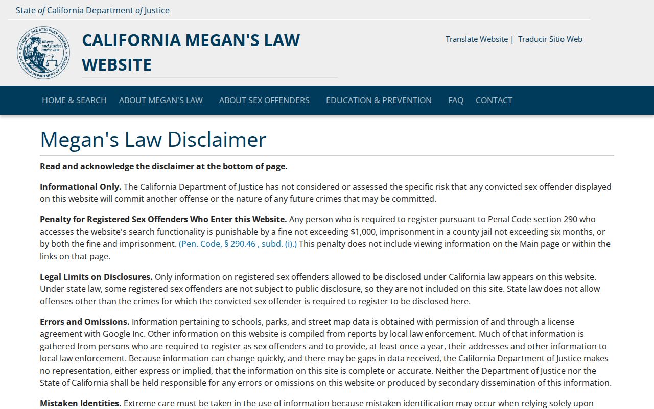 Redlands neighbors California Megan's Law registry context