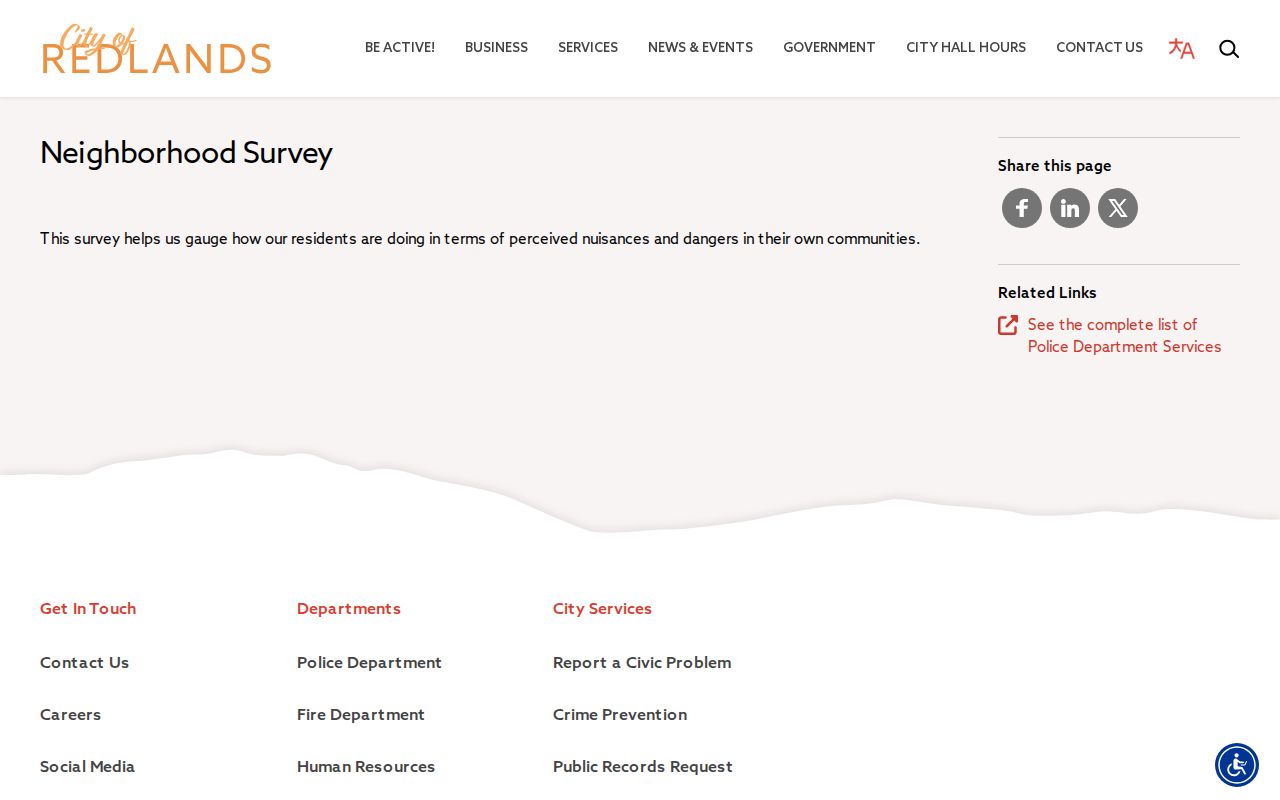 Redlands neighbors neighborhood survey form