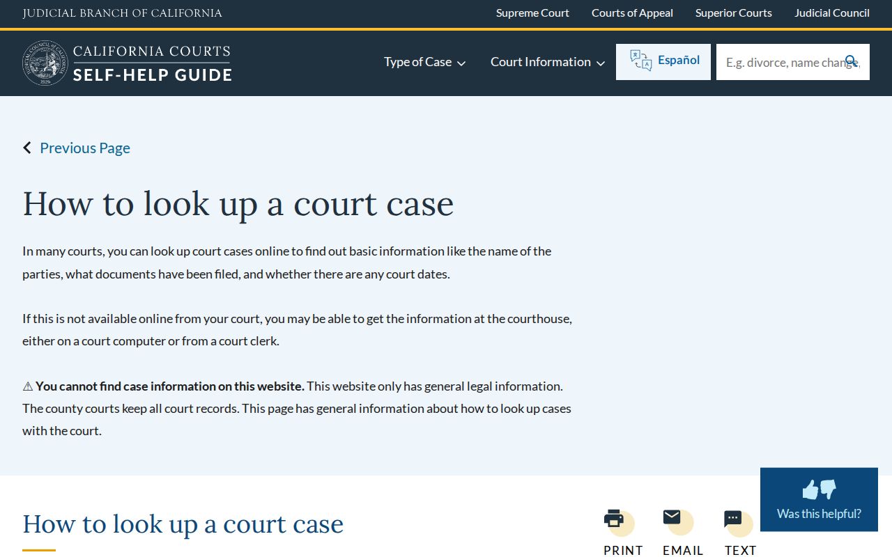 Redlands resident lookup California court case search guidance
