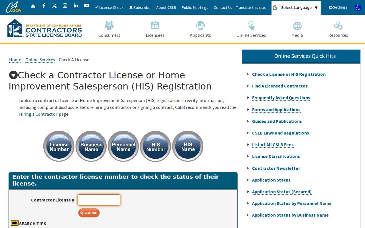 Redlands resident lookup contractor license search