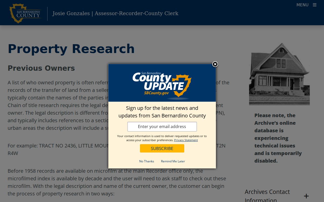 Redlands street directory county property research chain of title