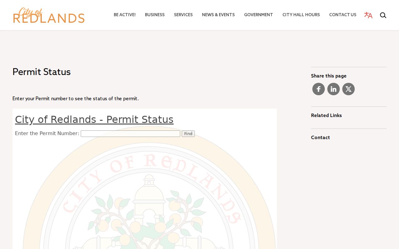 Redlands street directory building permit status lookup