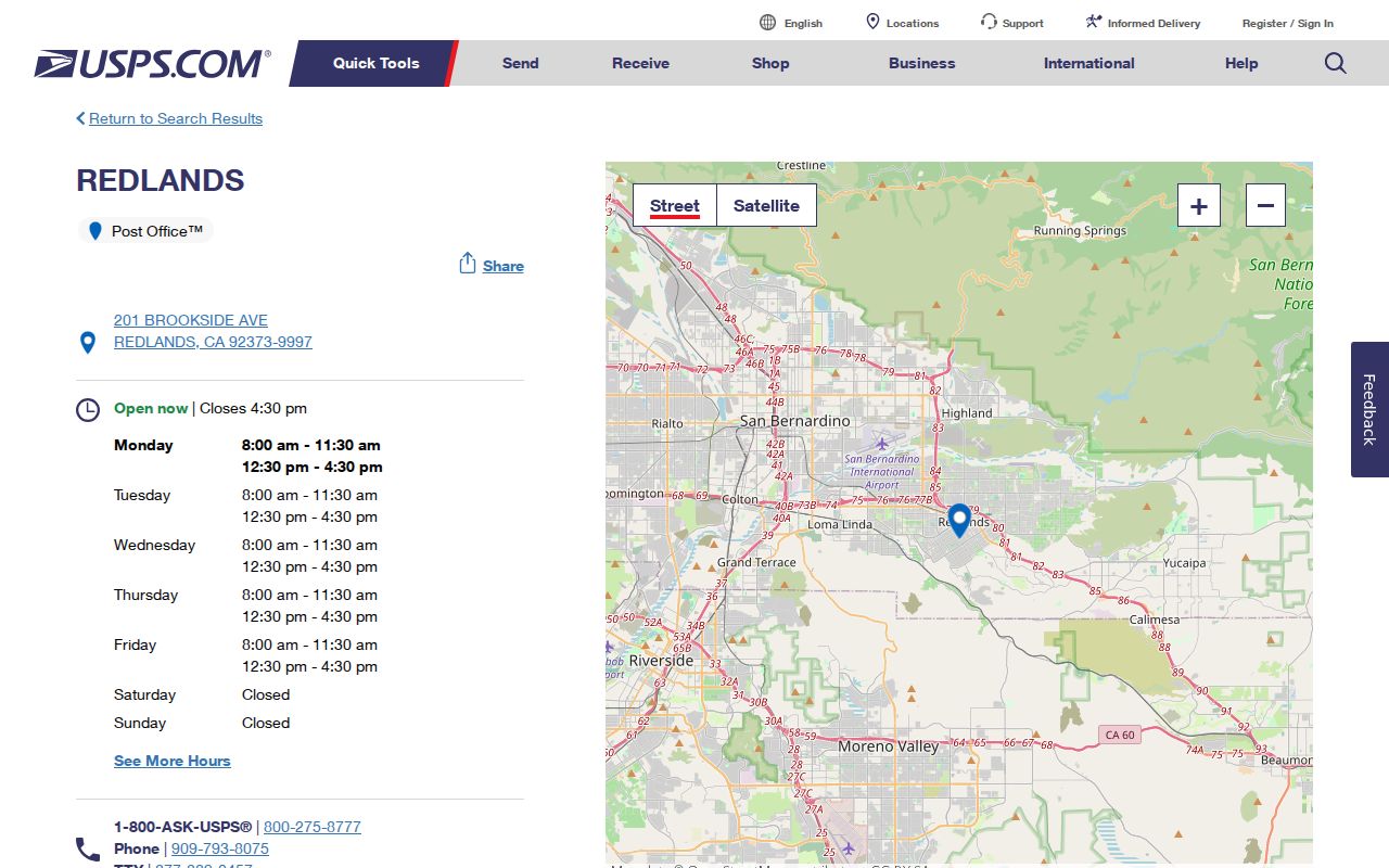 Redlands ZIP code USPS post office